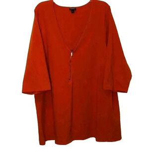 Torrid 5 top tunic v neck 1/4 zip 3/4 sleeve pullover orange